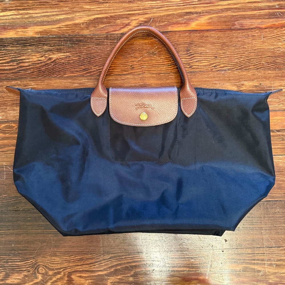 Longchamp Navy and Brown Tote Bag